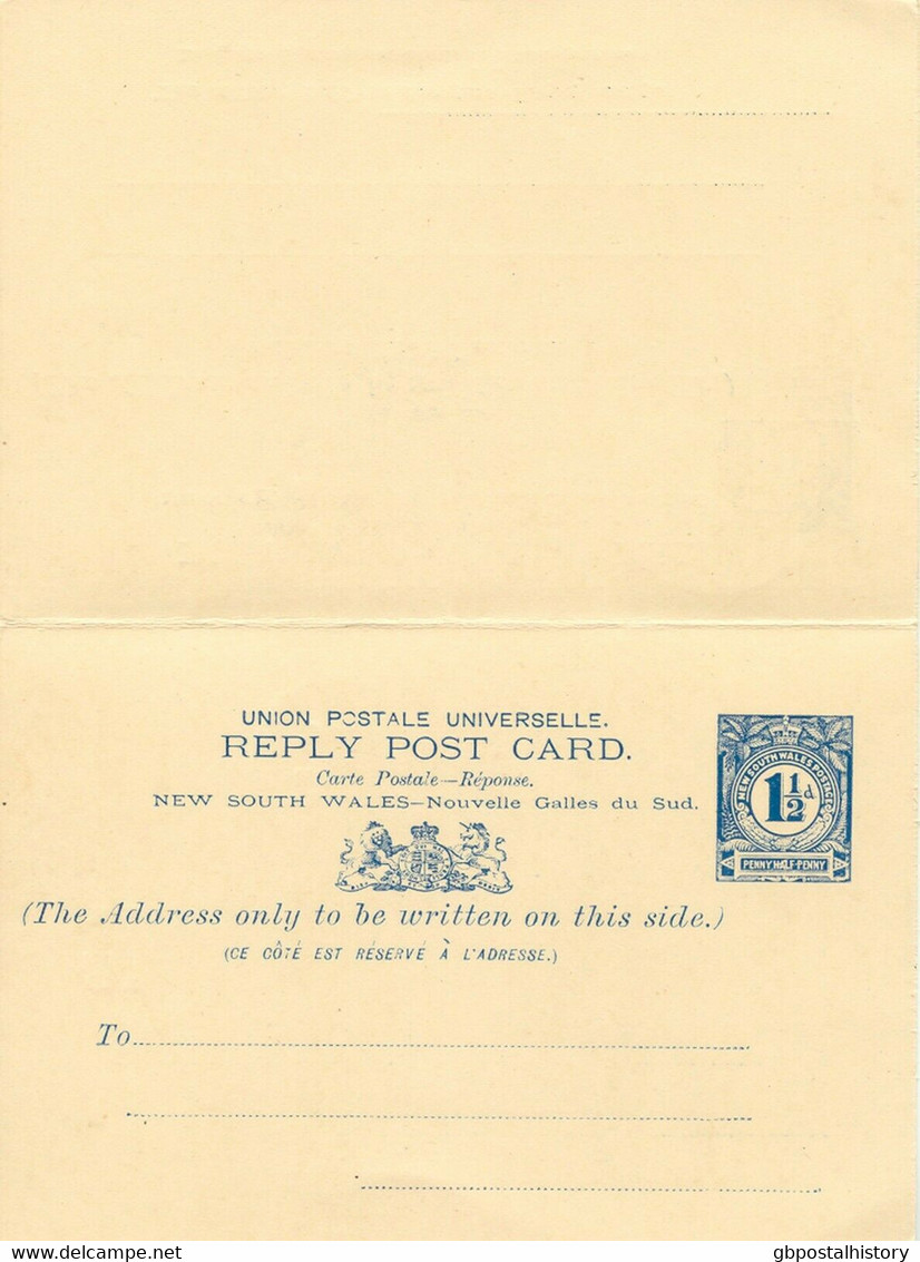 NEW SOUTH WALES 1910 1 1/2 D VFU Postal Stationery Double Postcard To URUGUAY RR - Covers & Documents