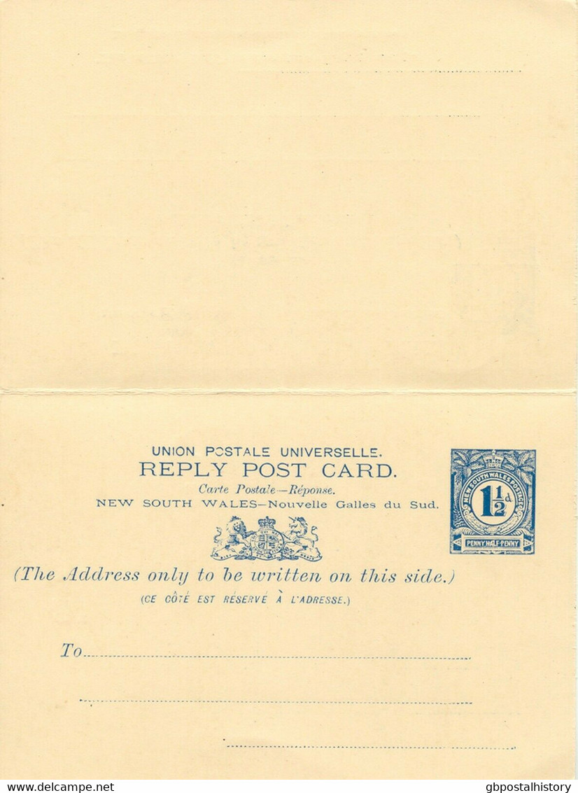 NEW SOUTH WALES 1910 1 1/2 D VFU Postal Stationery Double Postcard To URUGUAY RR - Briefe U. Dokumente