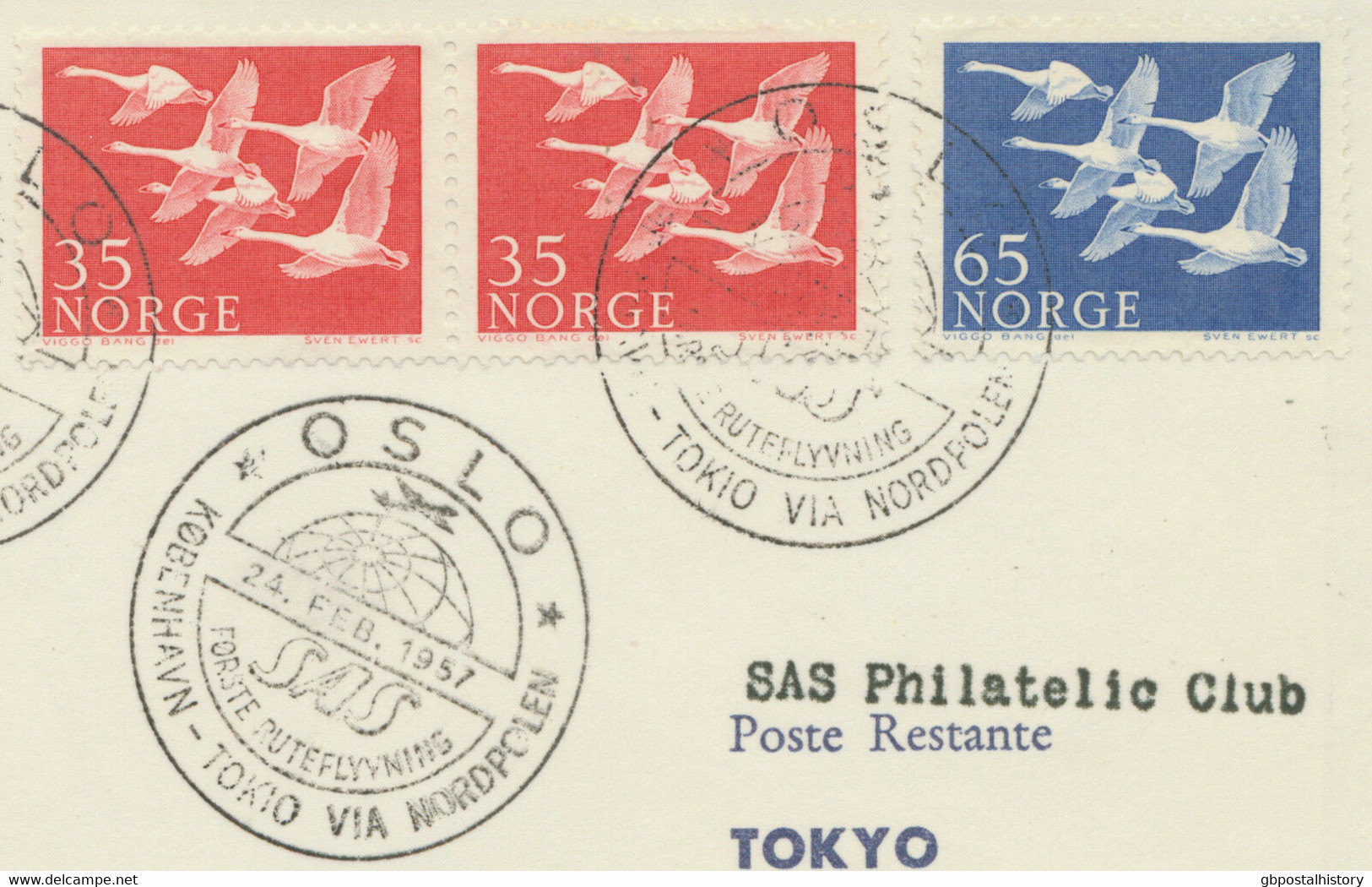 NORWAY 1957 First Direct Flight "OSLO - TOKYO Via NORDPOL" First Flight With SAS - Lettres & Documents