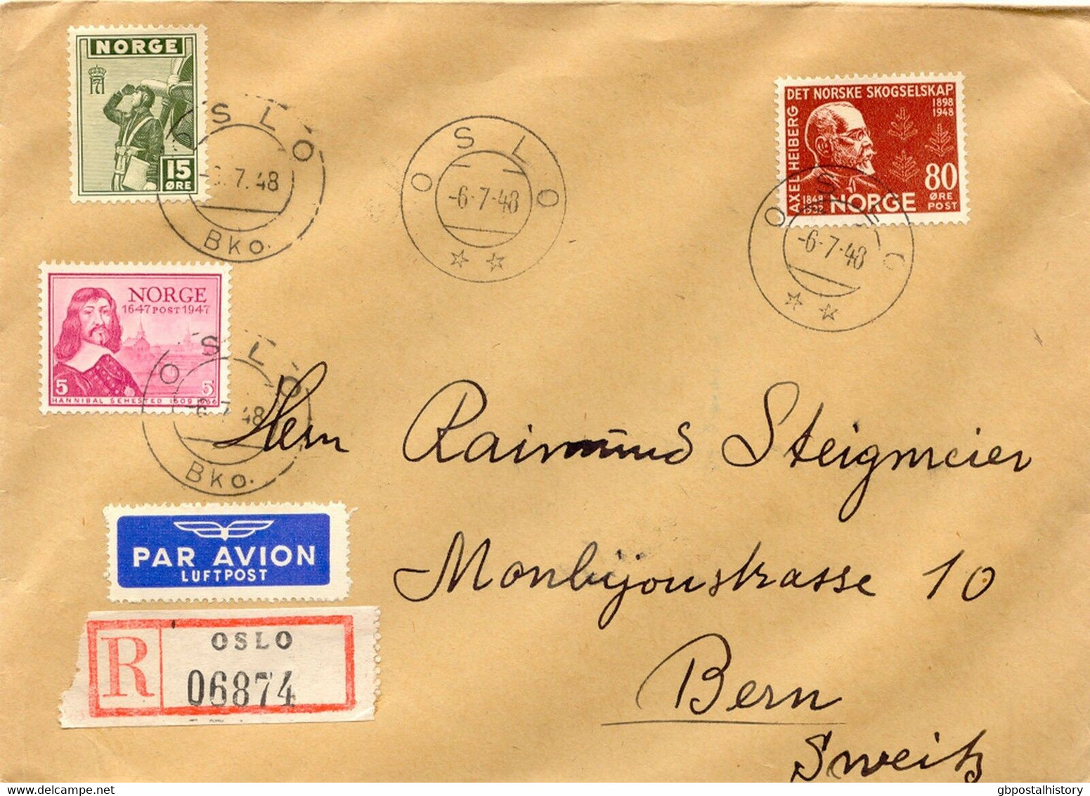 NORWEGEN 1948 Mischfrankatur R-LupoBrief I.d. Schweiz, 2 Verschiedene OSLO Stpl. - Storia Postale