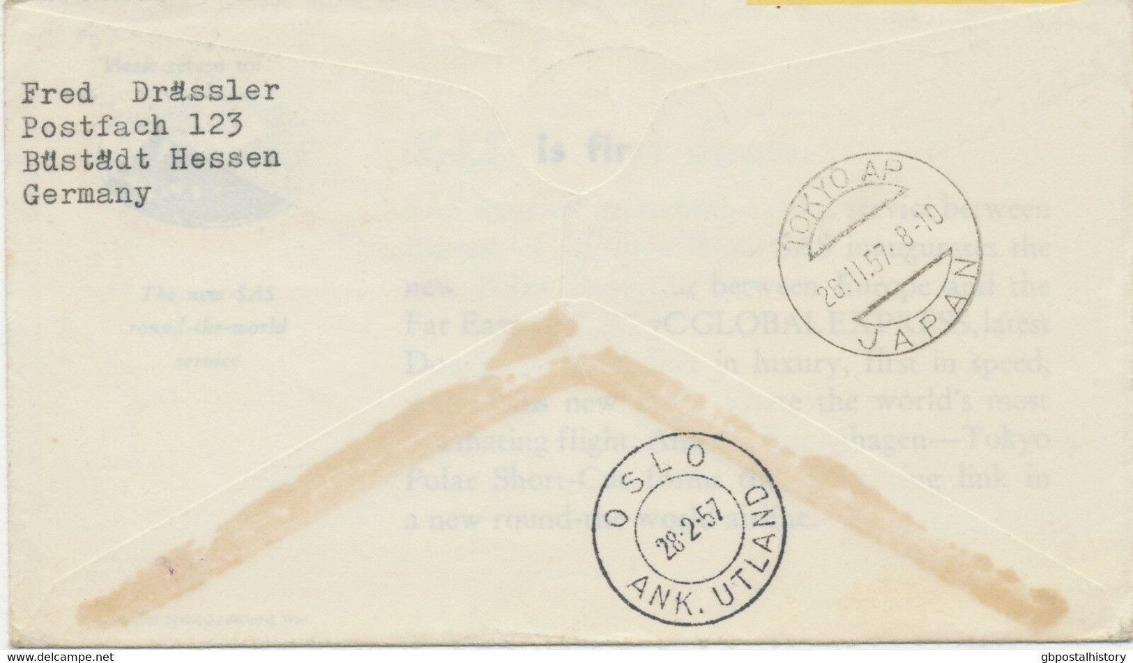 NORWEGEN 1957 Erstflug (Hin- U. Rückflug) Der SAS "OSLO - KOPENHAGEN - TOKYO" - Cartas & Documentos