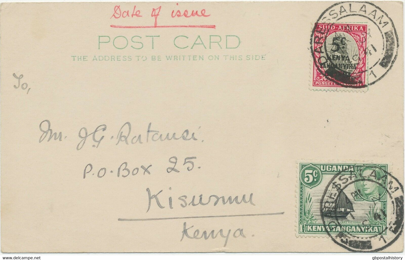 OSTAFRIKANISCHE GEMEINSCHAFT 1941 AH-Ausg. 5 C. A. 1 P Segelschiff Südafrika FDC - Herrschaften Von Ostafrika Und Uganda