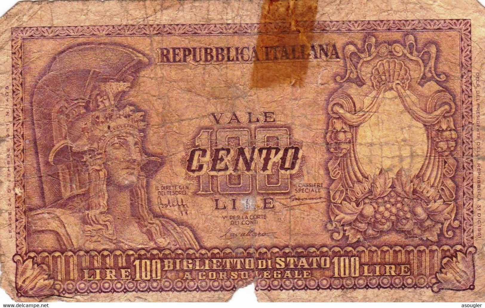 ITALY 100 LIRE 1951 G P-92 "free Shipping Via Regular Air Mail (buyer Risk) - 100 Liras