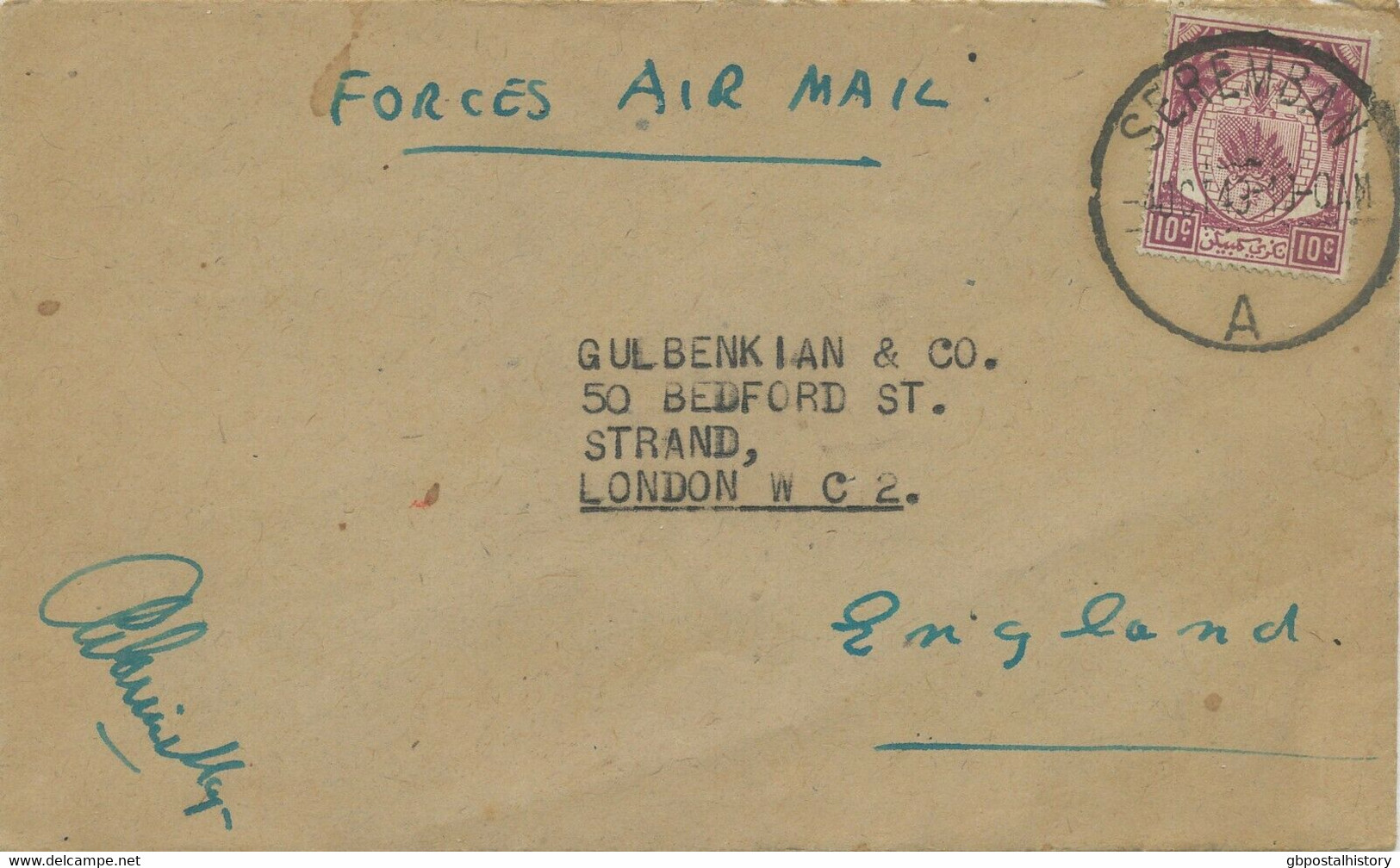 MALAYA NEGERI SEMBILAN 1949 10 C Air Mail Cover Reduced Military Postage Rate - Negri Sembilan