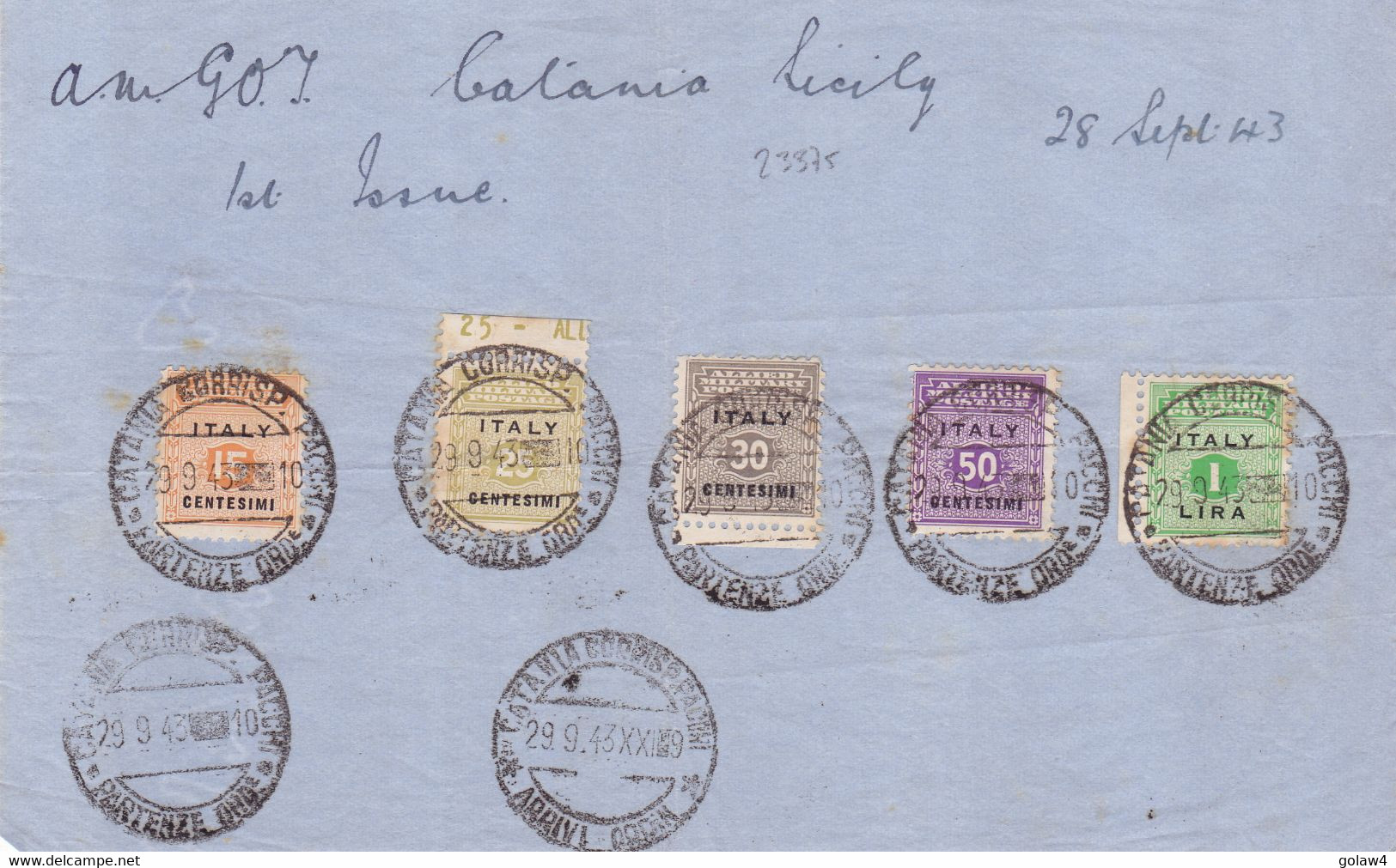 23375# ITALY OCCUPATION ANGLO AMERICANA CATANIA 29 9 1943 SICILY SICILIA CATANE - Occ. Anglo-américaine: Sicile