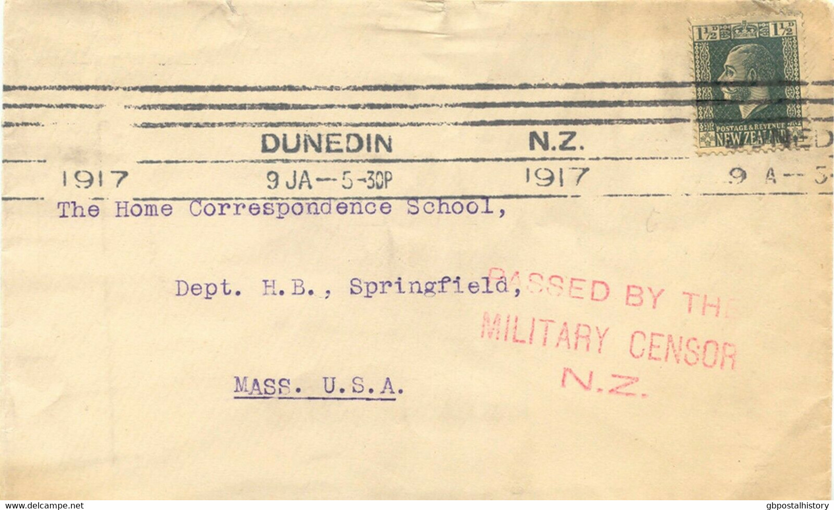 NEW ZEALAND 1917 „PASSED BY THE MILITARY CENSOR N.Z.“ L3 In Red And Violet 2 Cvr - Lettres & Documents