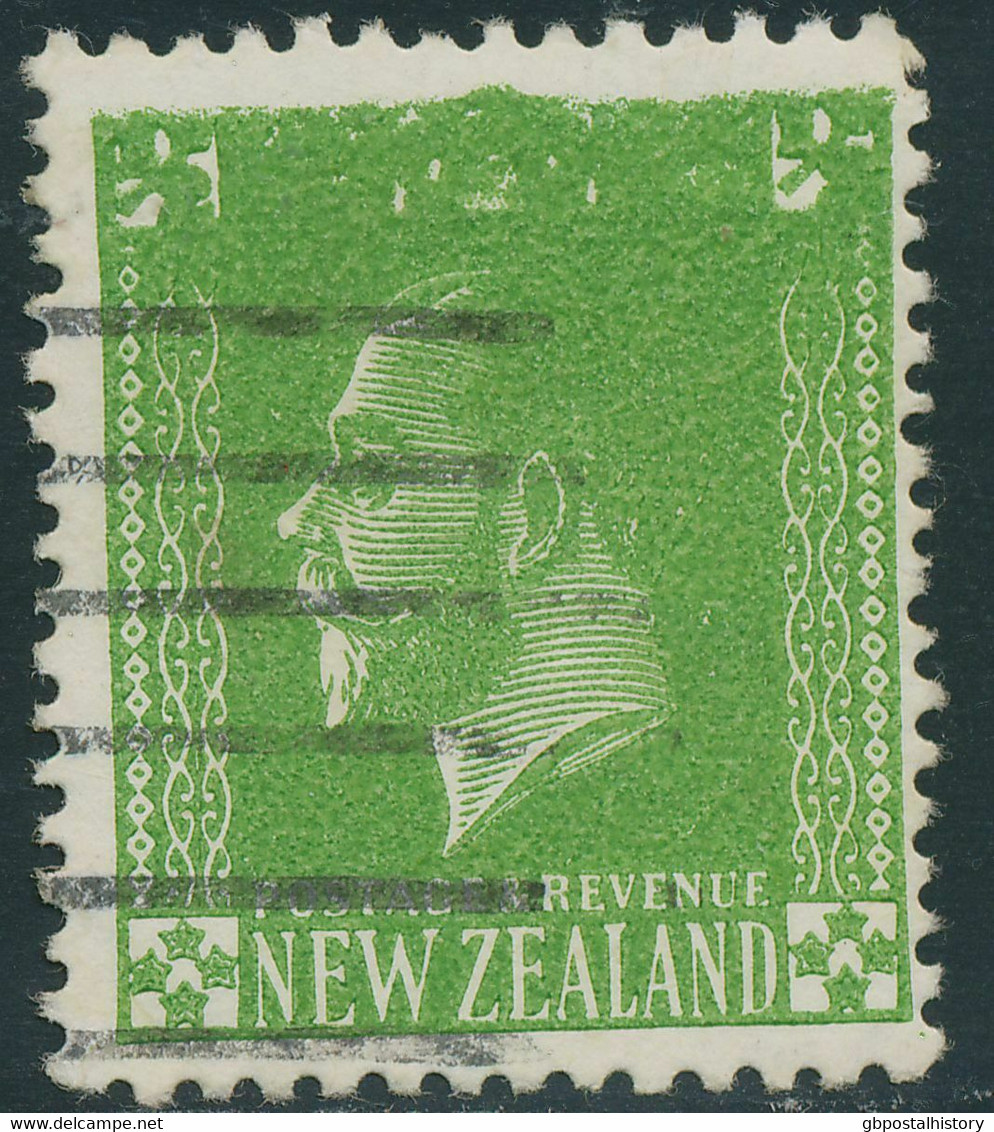 NEW ZEALAND 1925 Georg V 1/2 D Green VFU MAJOR ERROR & VARIETY VERY WET PRINTING - Errors, Freaks & Oddities (EFO)