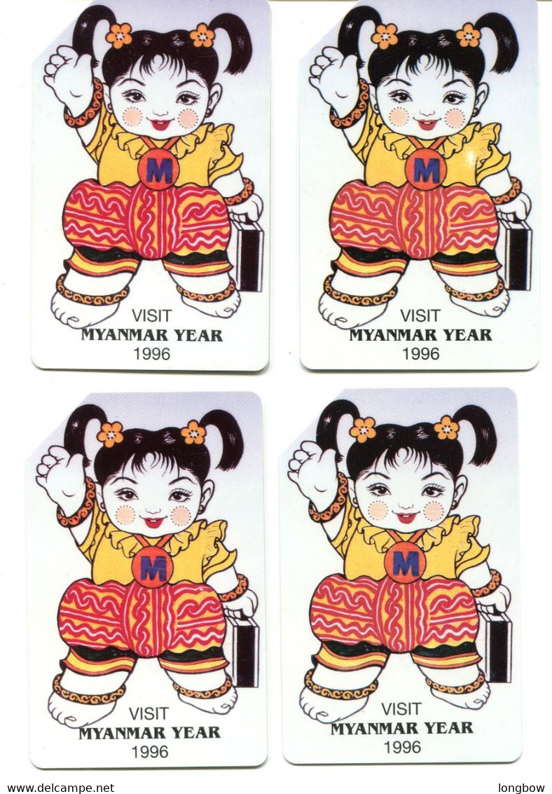 Visit Myanmar Year 1996 , 4 Cards Used - Myanmar (Burma)