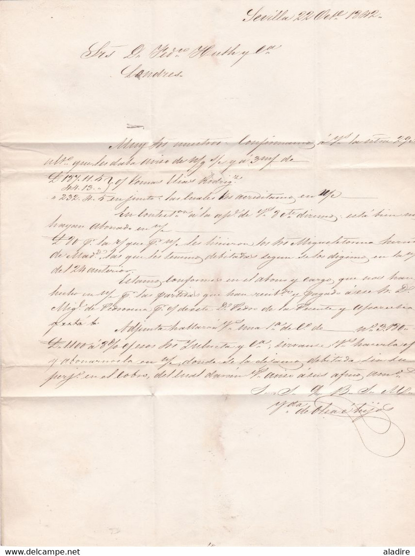 1842 - Lettre Pliée Avec Corresp En Espagnol De SEVILLA, Espagne Vers LONDRES London, Angleterre - Cad Arrivée - ...-1850 Préphilatélie