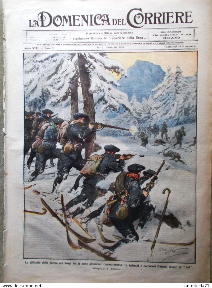 La Domenica Del Corriere 14 Febbraio 1915 WW1 Vosgi Sacile Russi Polonia Viterbo - Guerra 1914-18