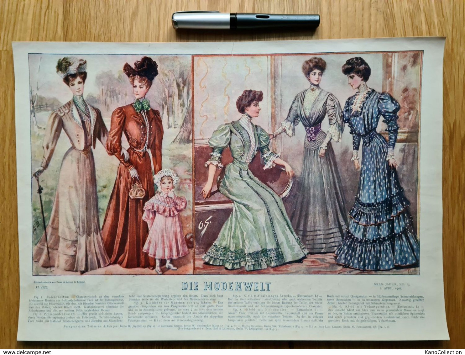 Die Modenwelt, Farb-Doppelseite Mit 5 Damen Und 1 Kind In Neuester Mode, Jahrgang, Nr. 13, 1. April 1905 - Littérature