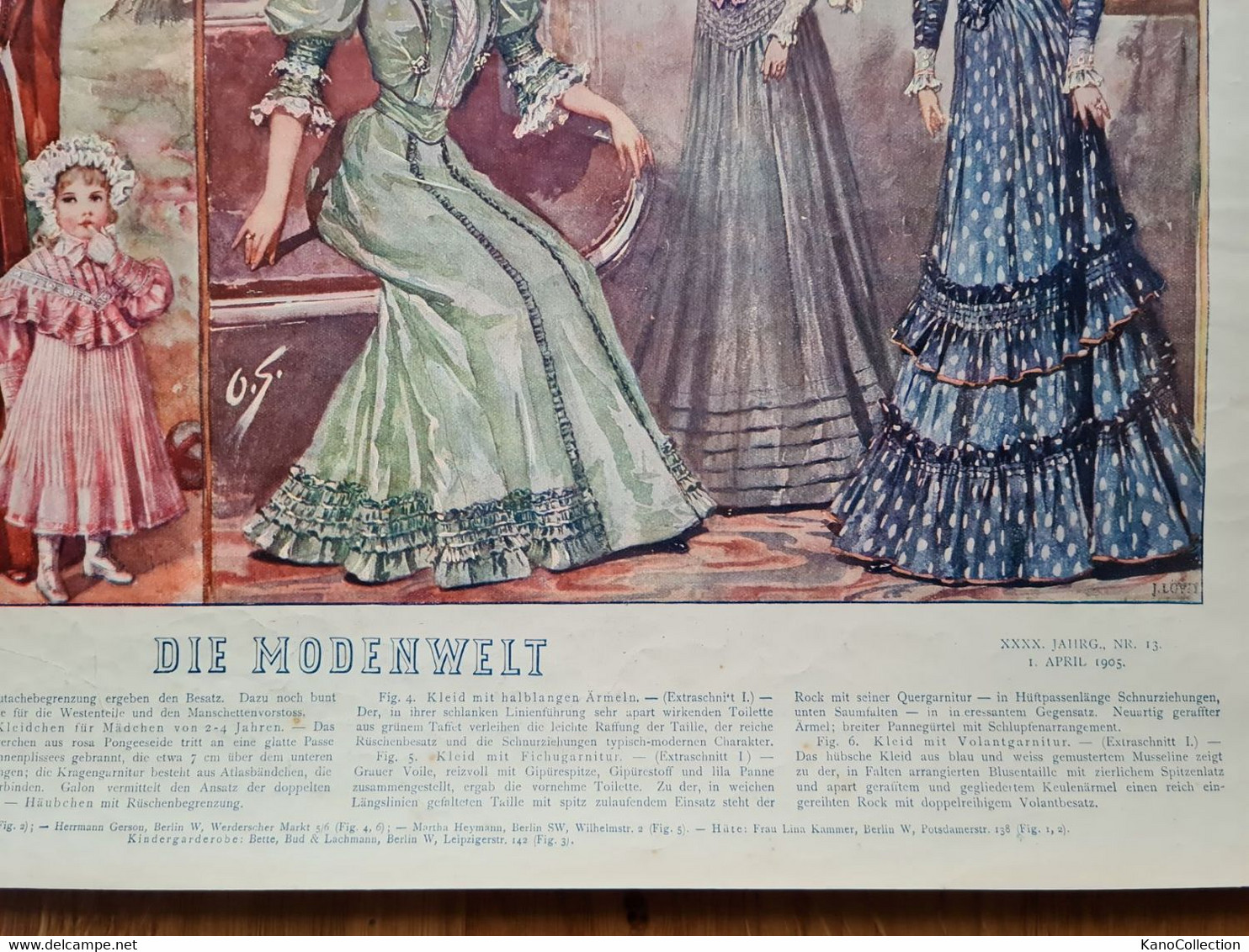 Die Modenwelt, Farb-Doppelseite Mit 5 Damen Und 1 Kind In Neuester Mode, Jahrgang, Nr. 13, 1. April 1905 - Boeken