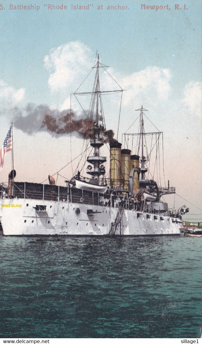 Newport ( RI - Rhode Island) U. S. Battleship "Rhode Island" At Anchor.  Newport, R. I. - Newport