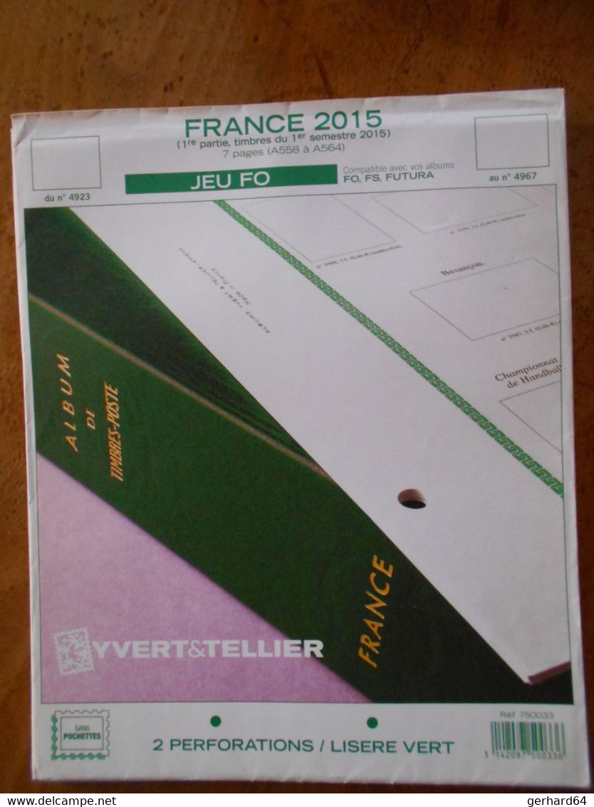 Yvert & Tellier Jeu France FO 2015 (1er Semestre) (Lot MAJ 8) - Pre-printed Pages