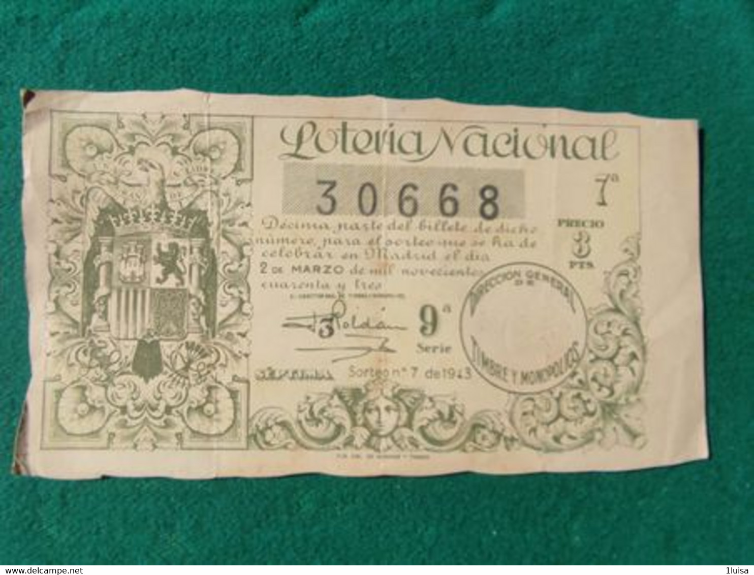 Spagna Lotteria Nazionale 1943 - Te Identificeren