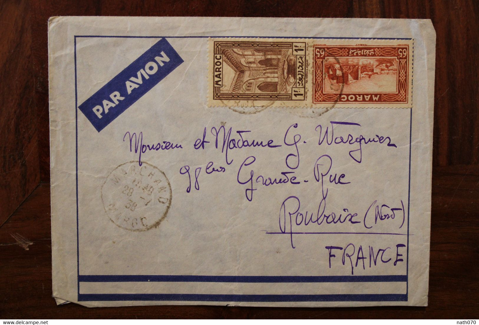 MAROC 1938 FRANCE Marchand Par Avion Cover Air Mail Colonie Protectorat Roubaix - Cartas & Documentos