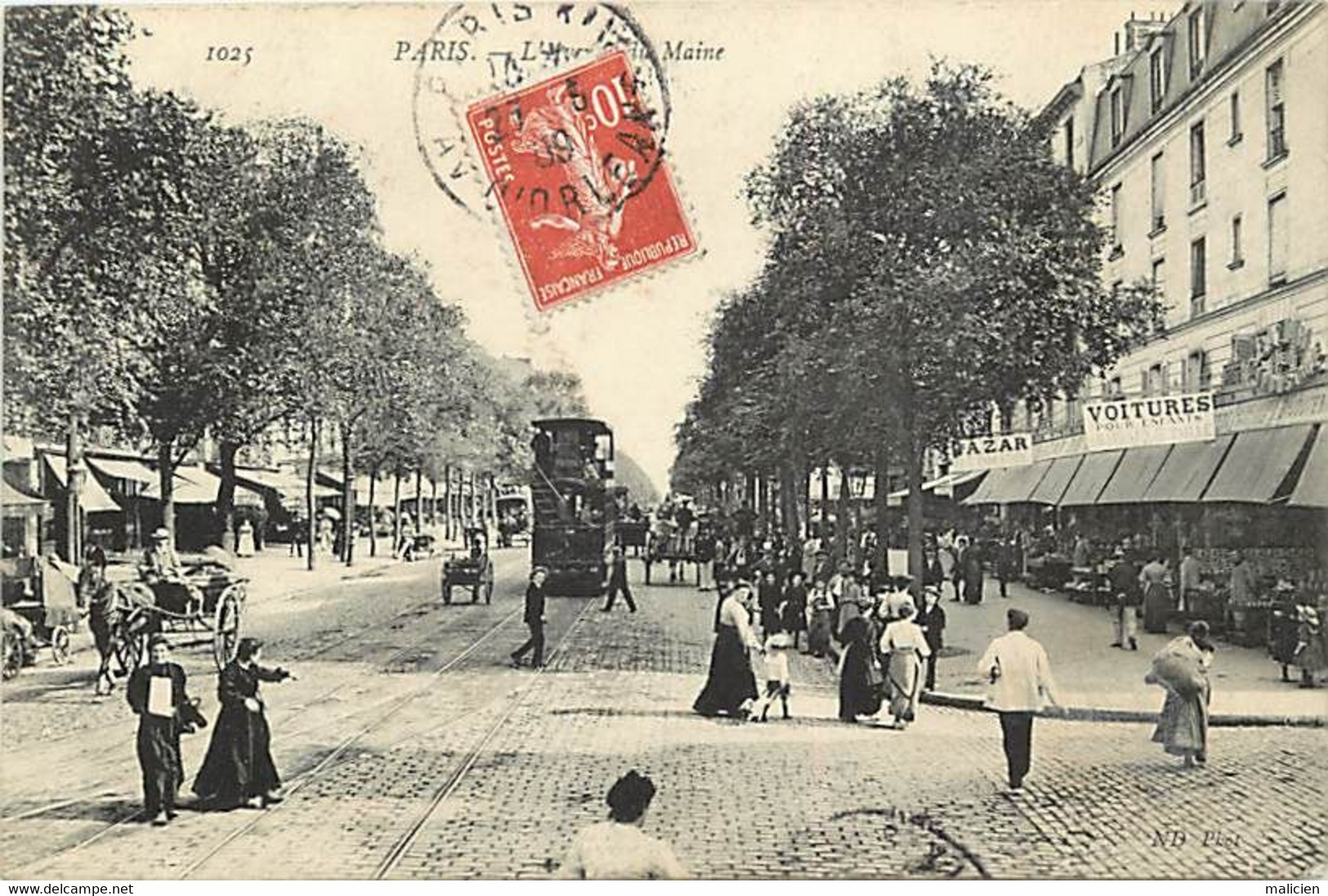 - Paris -ref-C985- L Avenue Du Maine - Tramway - Tramways - Transports - Bazar Voitures Pour Enfants -magasins - - Arrondissement: 14