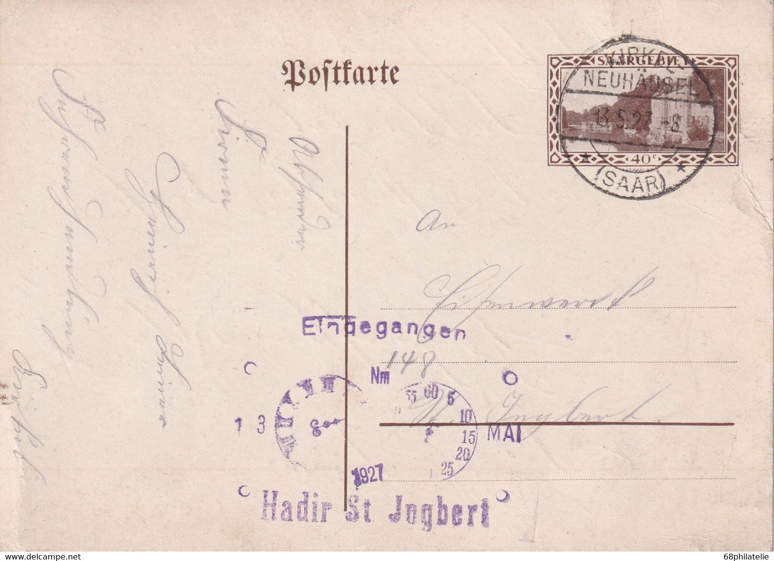 SAAR  1927 ENTIER POSTAL/GANZSACHE/POSTAL STATIONARY CARTE DE KIRKEL-NEUHÄUSEN - Postal Stationery