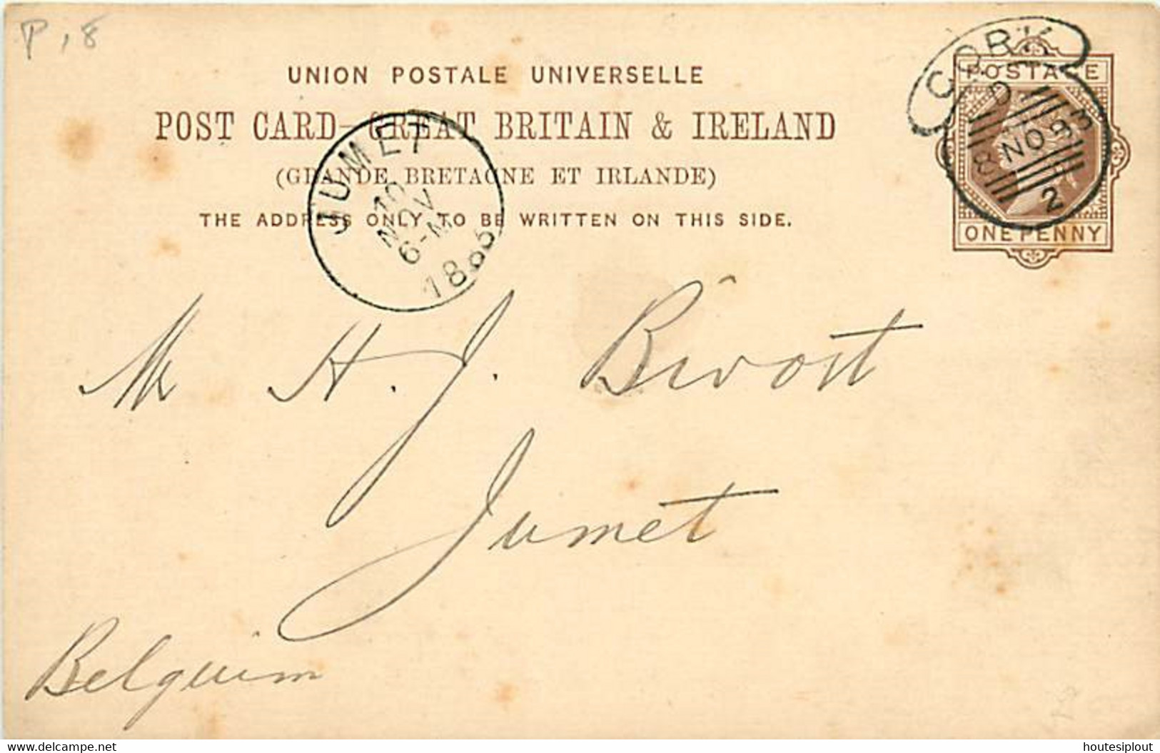 UK. CP P 18 (Mi)  Cork (hooded) > Jumet Belgique 8/11/93 - Postmark Collection