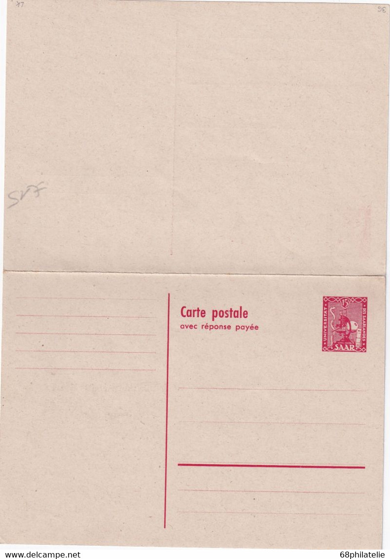 SAAR   ENTIER POSTAL/GANZSACHE/POSTAL STATIONARY CARTE AVEC REPONSE - Entiers Postaux