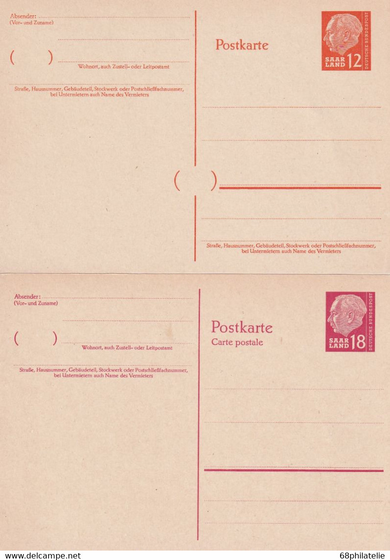 SAAR   ENTIER POSTAL/GANZSACHE/POSTAL STATIONARY LOT DE 2 CARTES - Postwaardestukken