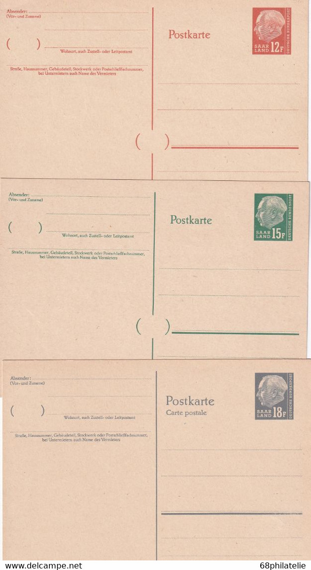 SAAR   ENTIER POSTAL/GANZSACHE/POSTAL STATIONARY LOT DE 3 CARTES - Postal Stationery