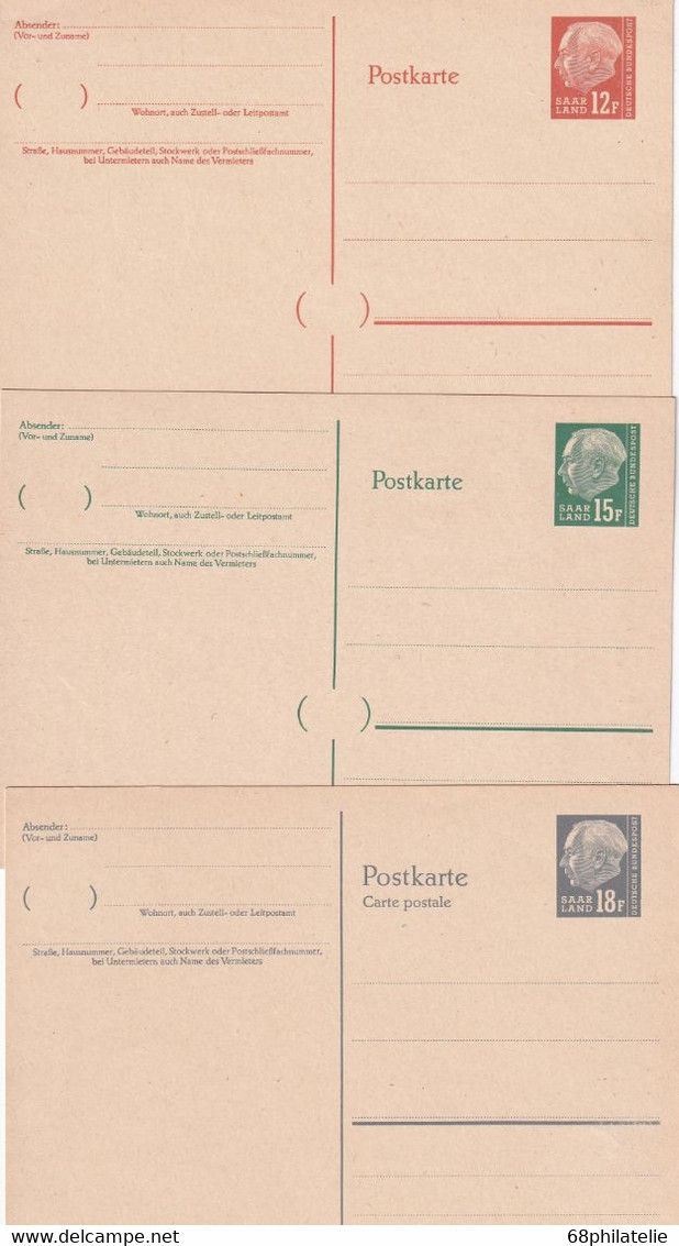 SAAR   ENTIER POSTAL/GANZSACHE/POSTAL STATIONARY LOT DE 3 CARTES - Interi Postali