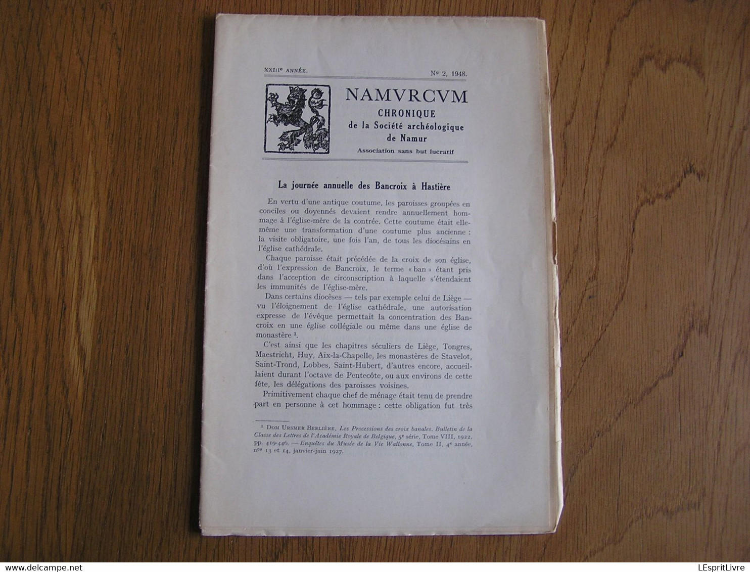 NAMVRCVM Namurcum N° 2 1948 Régionalisme Namur Sceaux Type Equestre Bancroix Eglise Collégiale Hastière Archéologie - Belgique