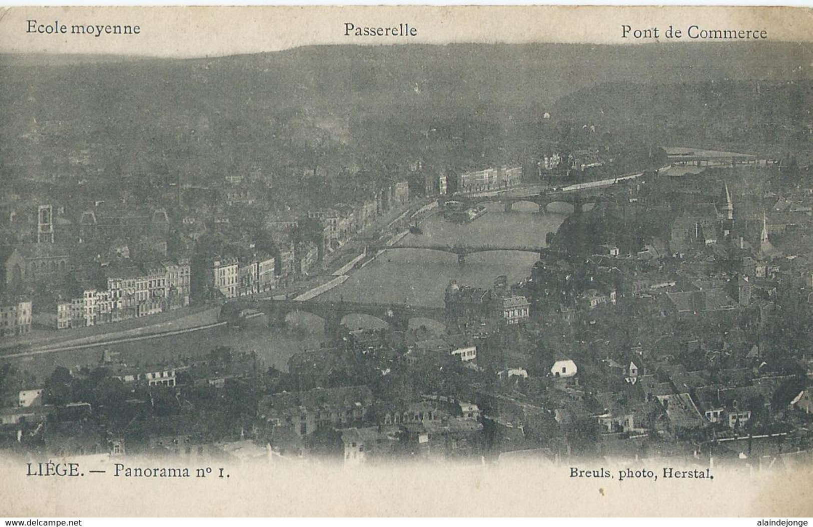 Luik - Liège - Panorama No 1 - Ecole Moyenne - Passerelle - Pont De Commerce - Photo Breuls, Herstal - Liège