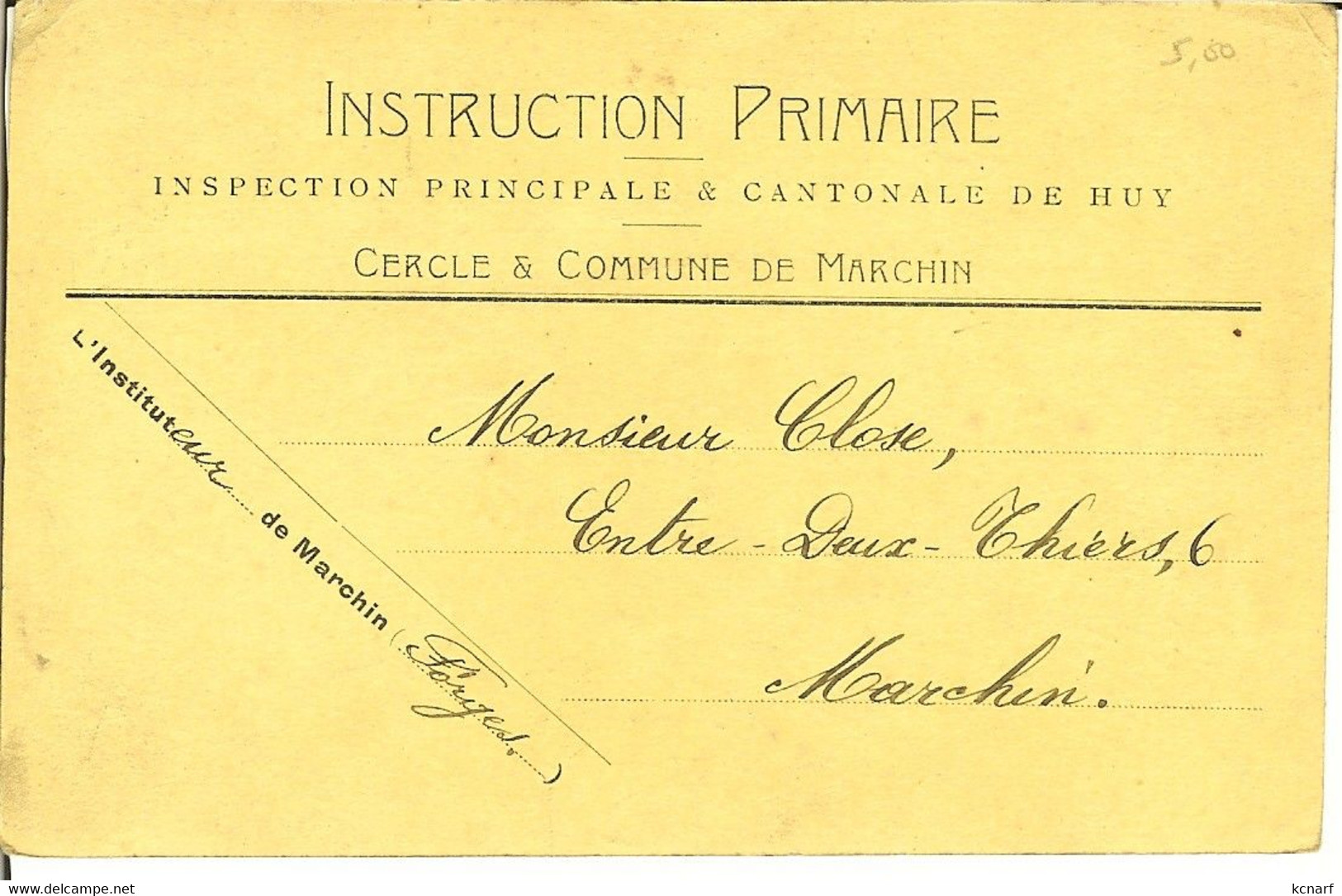 CP De MARCHIN " Instruction Primaire , Cercle & Commune De MARCHIN  " Canton De HUY - Marchin