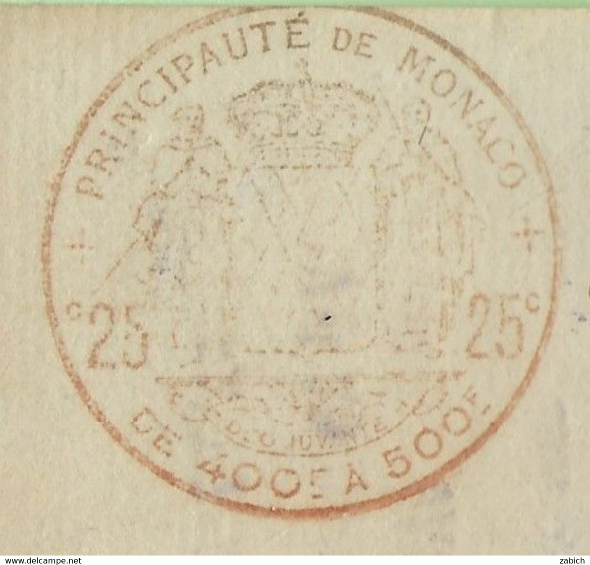 FISCAUX DE MONACO COUPON DE LA DEBITE 1889 FLIGRANE CHARLES III 25 C De 400F à 500F - Fiscales