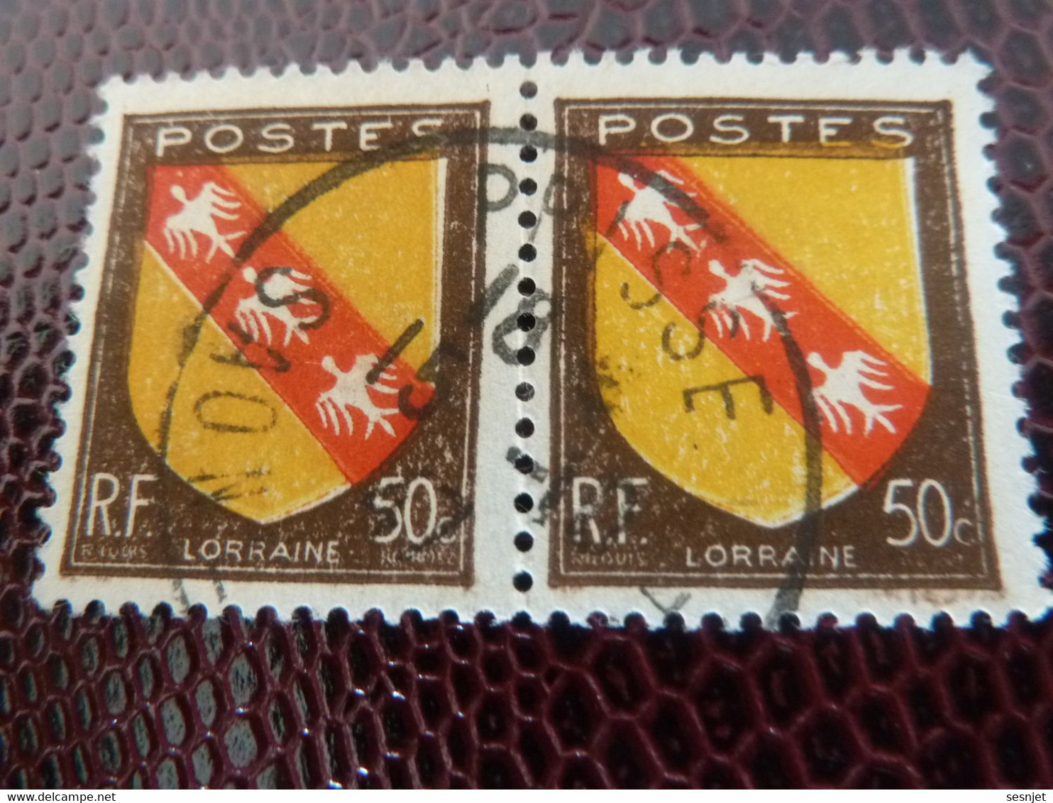 ARMOIRIE - Lorraine - 50c. - Brun, Jaune Et Rouge - Double Oblitérés - Année 1946 - - Usados
