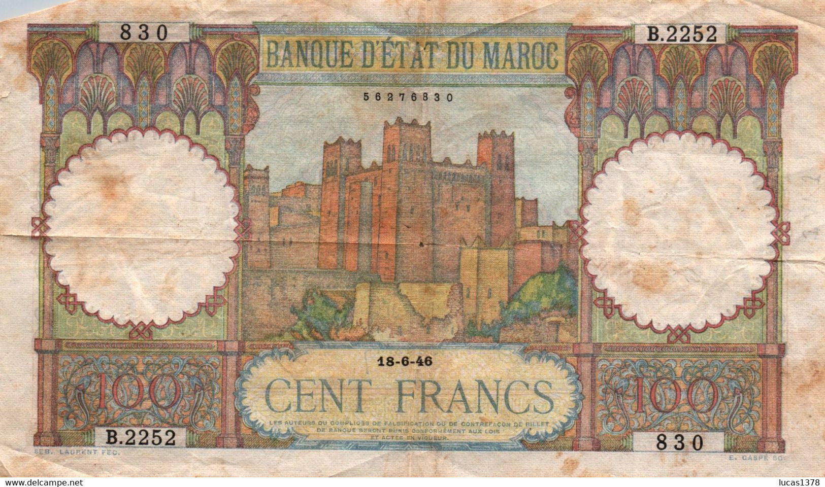 Billet, Maroc, 100 Francs, 1946, 1946-06-18, KM:20 - Marruecos