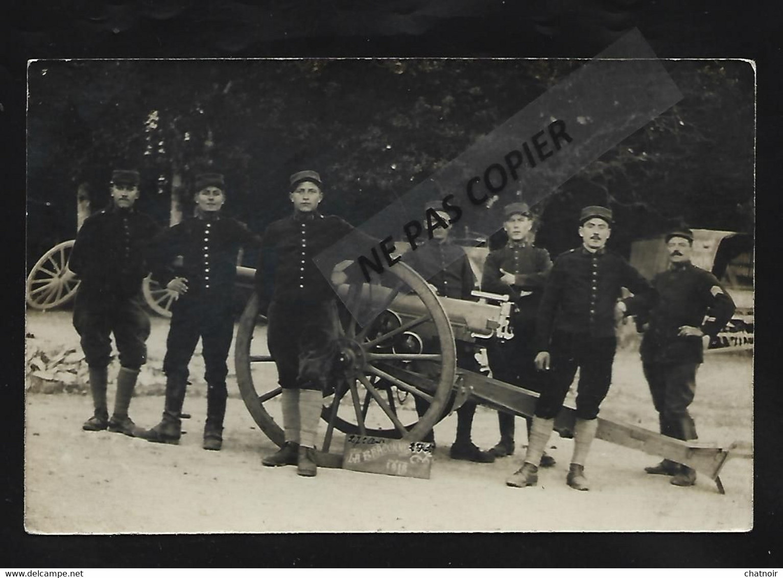 Cp Photo  Soldats  Et Canon  Au Camp De La Braconne 1918   En Charente - Guerre 1914-18