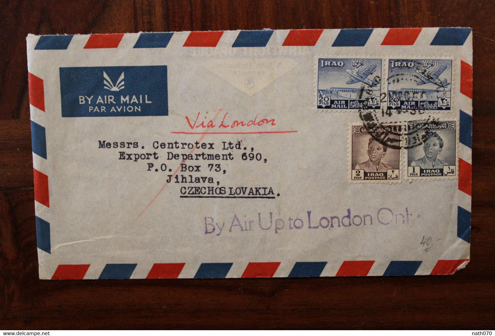 1960 Iraq Air Mail Cover Enveloppe Allemagne Irak Paire Bande Jihlava Tchequie Voir Au Dos - Iraq