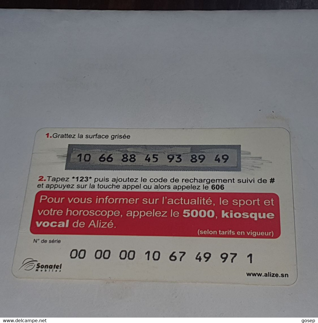 Senegal-(SN-ALI-REF-004/a)-vivez Le Meilleur-(4)-(5.000fcfa+10sms)-(10-66-88-45-93-89-49)-used Card+1card Prepiad Free - Senegal