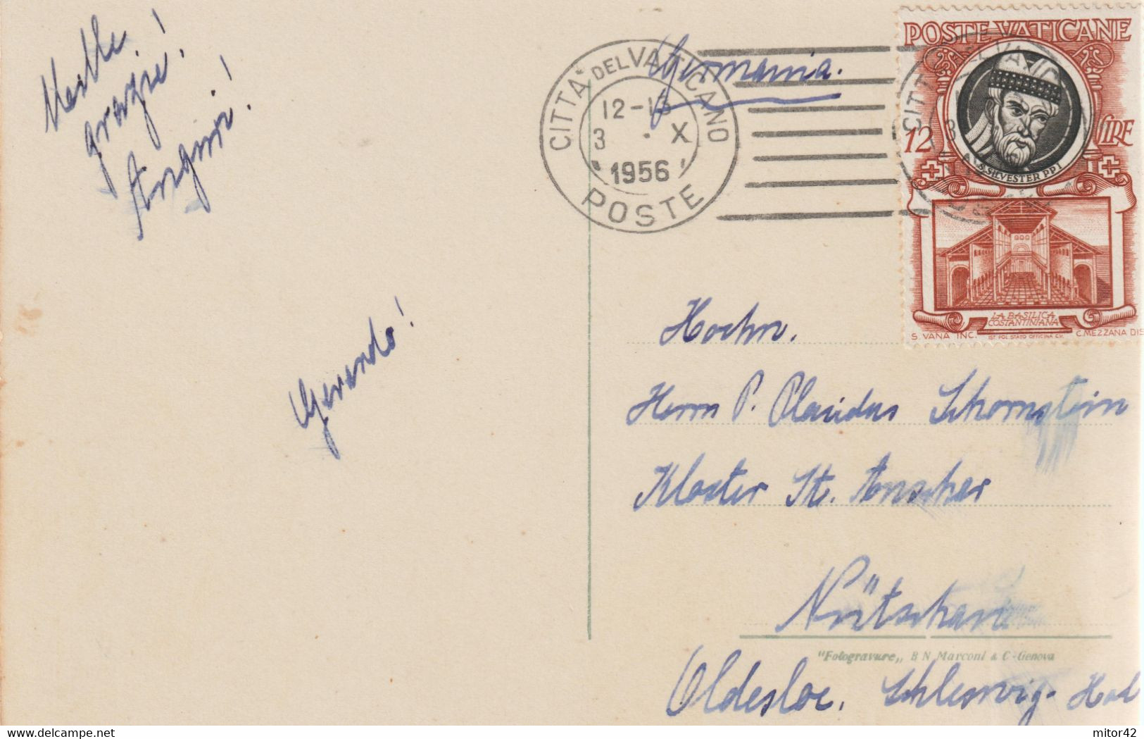 21-Vaticano-L.12 Papi Su Cartolina Collegio S.Anselmo-v.1956 X L' Estero: Oldesloe-Germania - Sonstige & Ohne Zuordnung