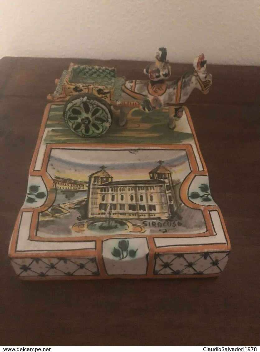 Posacenere Maiolica Caltagirone S.G. Siracusa Dipinto Scultura Carretto Siciliano - Non Classés