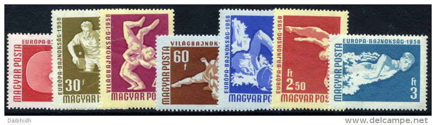 HUNGARY 1958 European And World Sports Championships Set Of 7 MNH / **.  Michel; 1542-48 - Unused Stamps