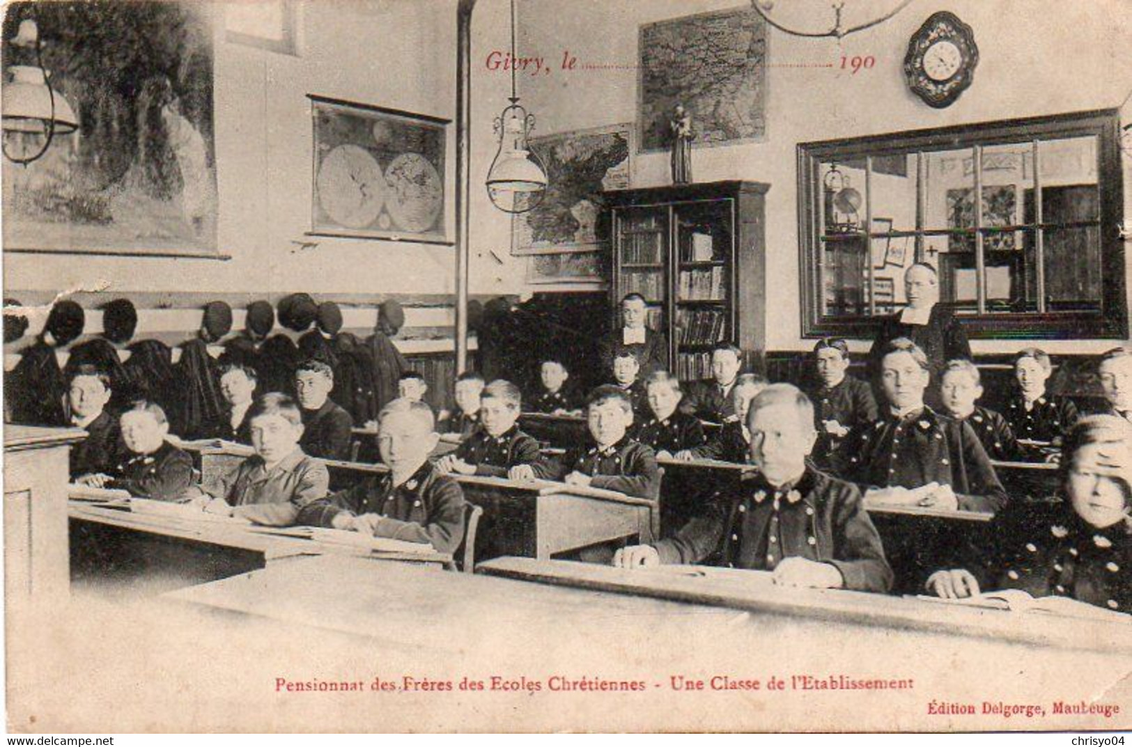 1V3 Nz   Belgique Givry Pensionnat Des Fréres Des écoles Chrétiennes Une Classe De L'établissement - Altri & Non Classificati
