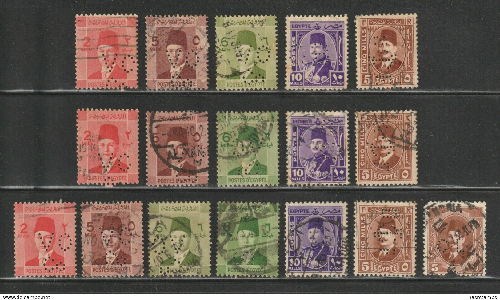 Egypt - 1927-44 - RARE Lot - Perfin. - ( King Farouk - King Fouad ) - Used Stamps