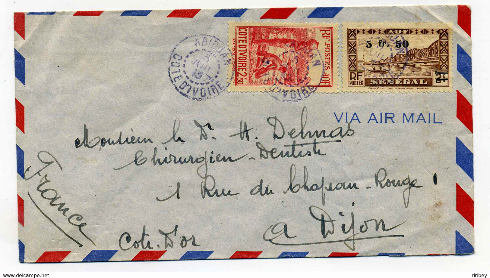 Lettre ABIDJAN COTE D'IVOIRE  Pour DIJON / 1945 / Chambre De Commerce De La Côte D'Ivoire - Lettres & Documents