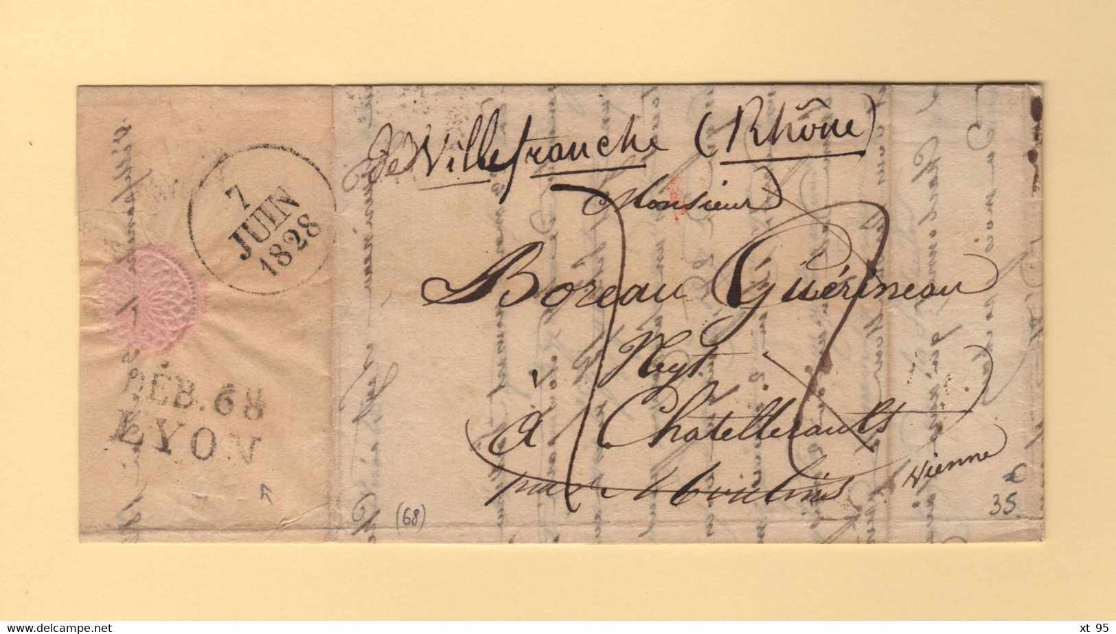 Debourse De Lyon - 68 - Rhone - Lettre De Villefranche - 1828 - 1801-1848: Precursori XIX