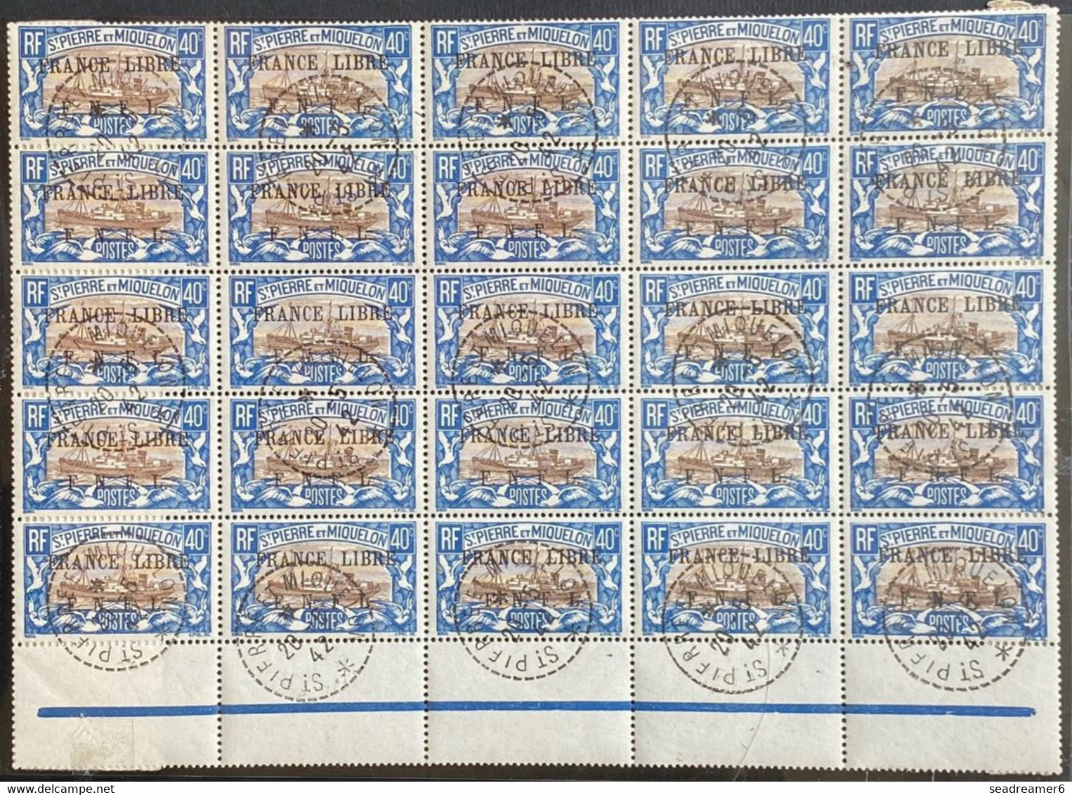 France St Pierre & Miquelon N°237 FRANCE LIBRE Panneau De 25 Oblitéré Avec Bords De Feuille TTB - Used Stamps