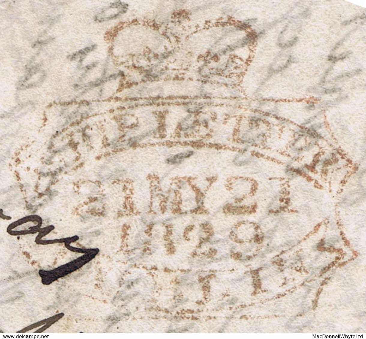 Ireland Maritime Dublin 1829 Crowned "tablet" SHIP LETTER DUBLIN 21 MY 1829 Type II In Red On Letter Toulouse To Hudders - Préphilatélie