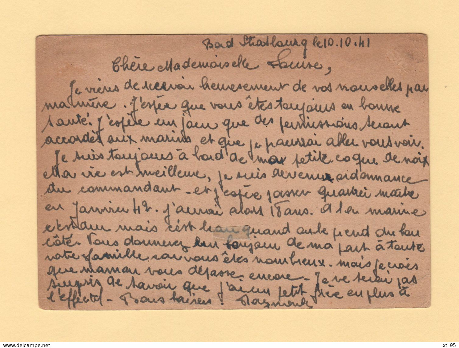 Poste Navale - Batiment De Ligne Strasbourg - 11-10-1941 - Correo Naval