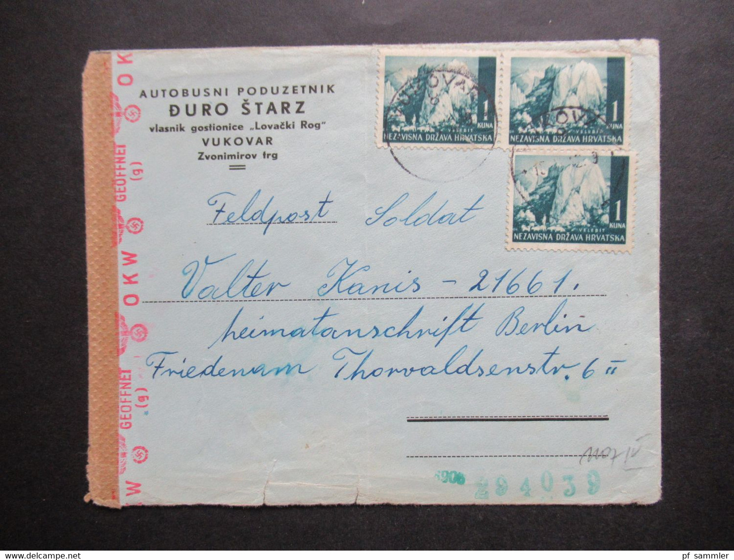 Kroatien 1941 Besetzung 2.WK Feldpost Brief FP Nr. 21661 Nach Berlin Mehrfachzensur OKW Stempel + Zensurstreifen - Kroatien