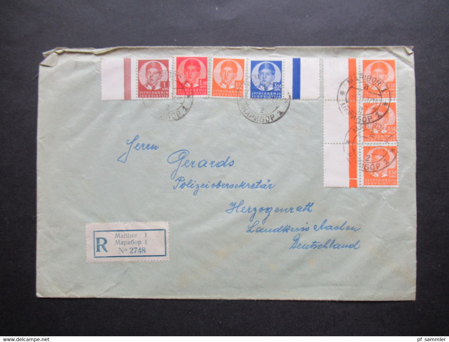 Jugoslawien 1937 Freimarken König Peter II. Randstücke / Randbedruckung / Leerfelder Einschreiben Maribor 1 - Storia Postale