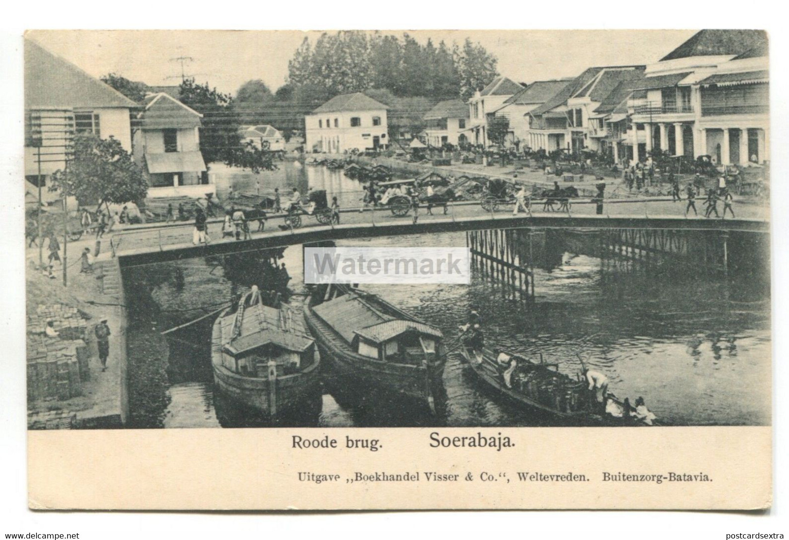 Soerabaja, Indonesia - Roode Brug, Bridge, Boats, People - Postcard Sent To Scotland In 1912 - Indonésie