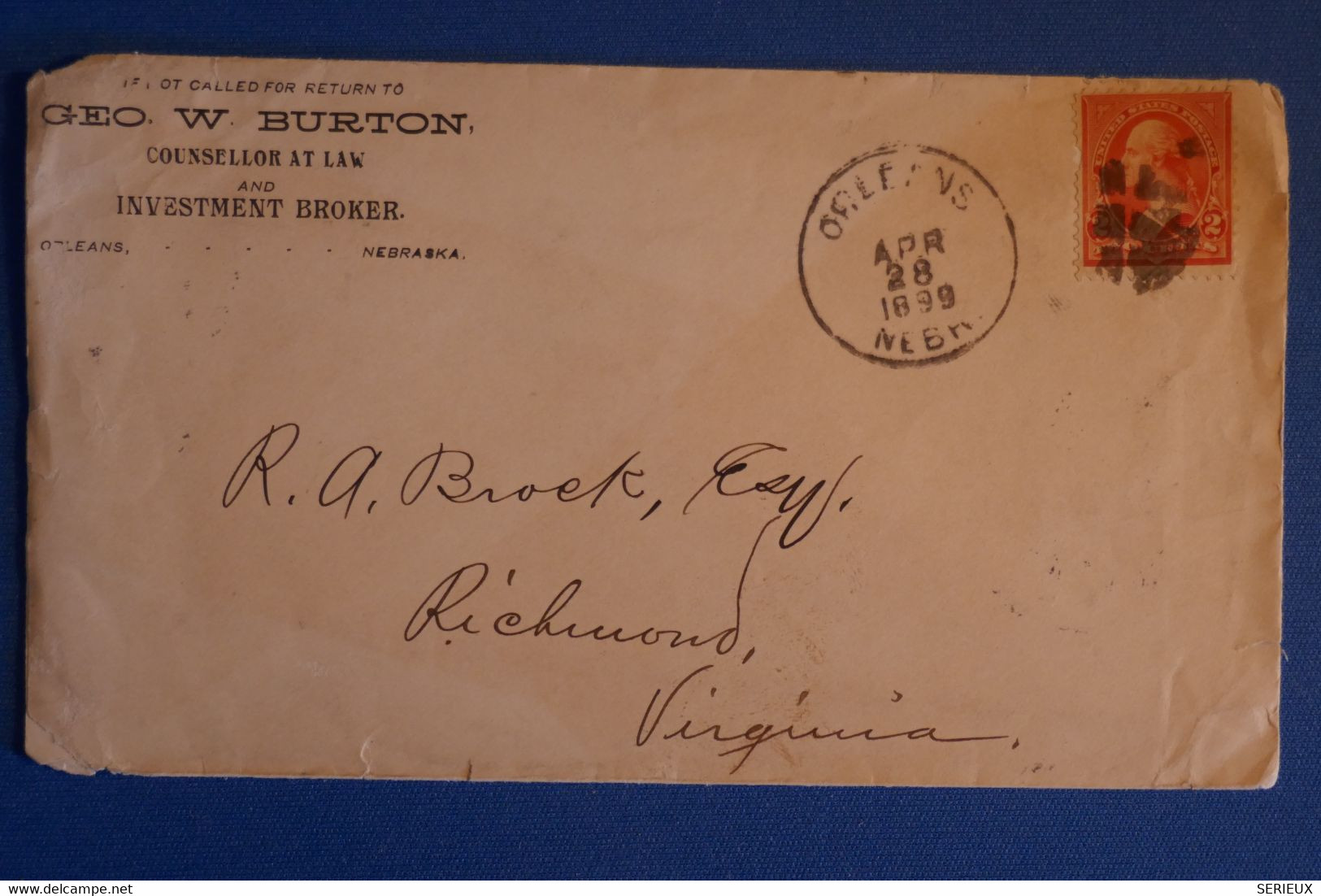 N2 ETATS UNIS BELLE LETTRE 1899 ORLEANS  POUR RICHMOND + AFFRANCH. INTERESSANT - Brieven En Documenten